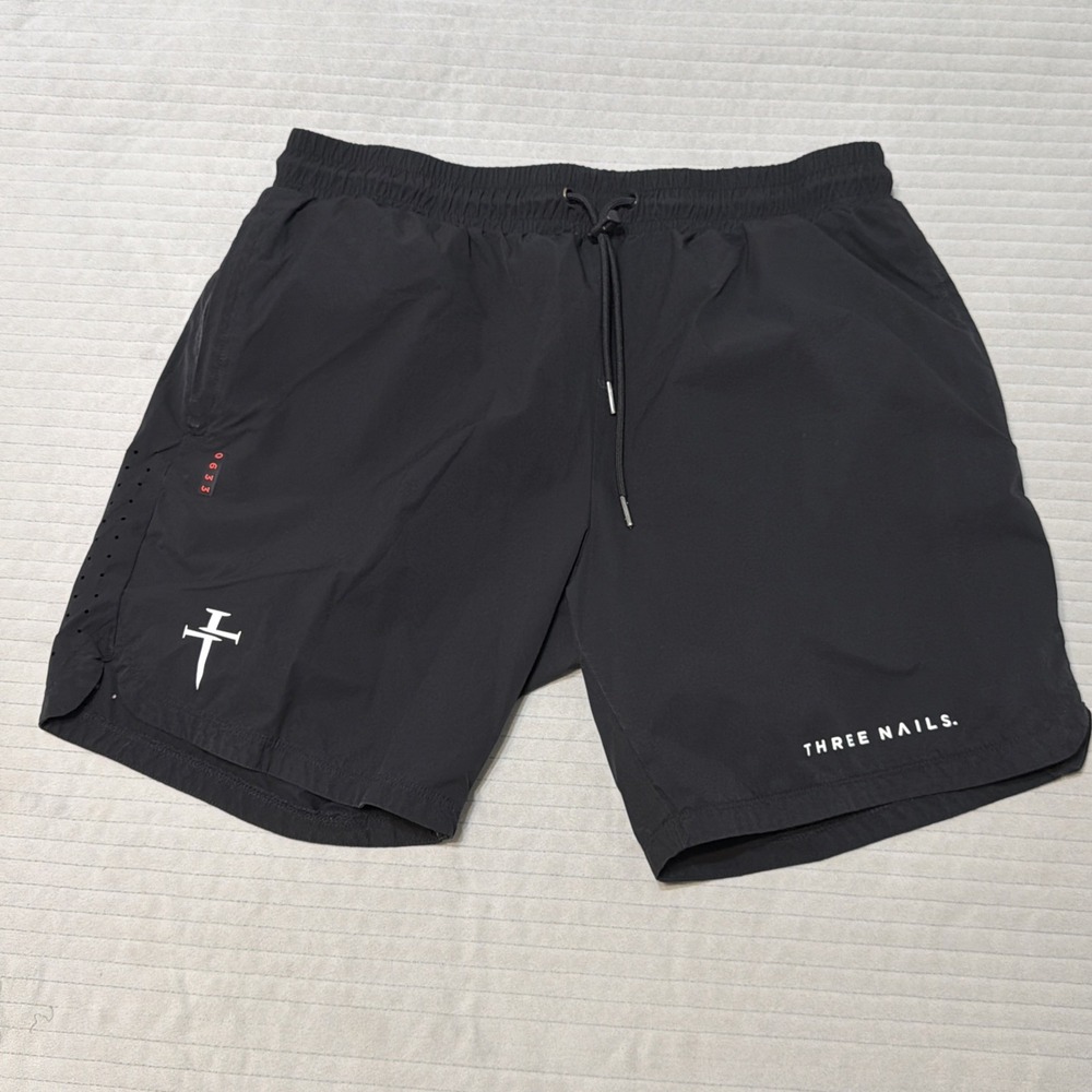 Three Nails Men's Size XXL 2XL Black Lined 6" Inseam Activewear Shorts